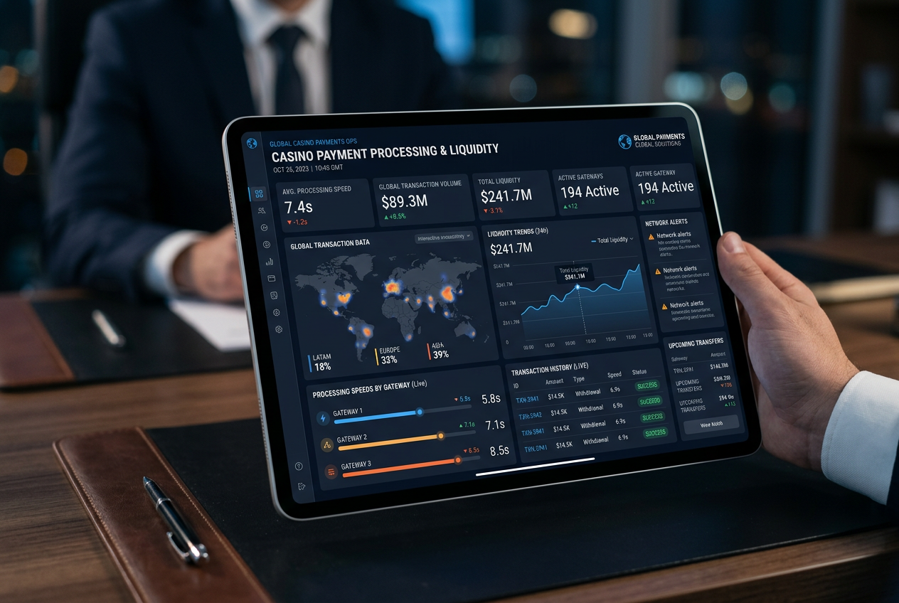 Professional analytics dashboard showing casino payout statistics and financial data in 2026