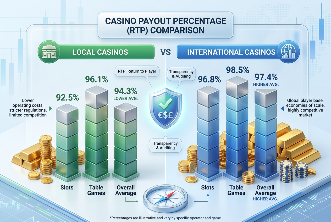 Infographic comparing casino RTP rates between local and international platforms in 2026