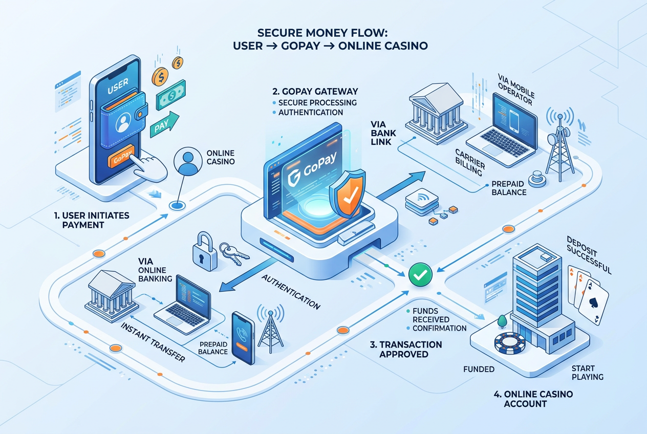 Infrastruktura GoPay platby - infografika toku peněz