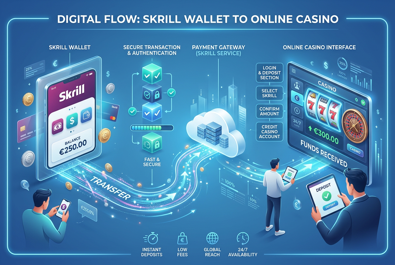 Infografika procesu platby přes Skrill v online casinu